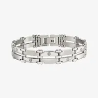 14K White Gold Stainless Steel 8 1/2 Inch Link Chain Bracelet