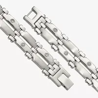 14K White Gold Stainless Steel 8 1/2 Inch Link Chain Bracelet