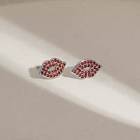 Diamonart Marilyn Monroe Lips Red Cubic Zirconia Platinum Over Silver 7.8mm Stud Earrings