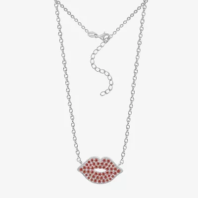 Diamonart Marilyn Monroe Womens Red Cubic Zirconia Platinum Over Silver Round 16 Inch Pendant Necklace