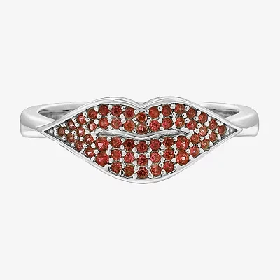 Diamonart Marilyn Monroe Womens Red Cubic Zirconia Platinum Over Silver Round Signet Ring