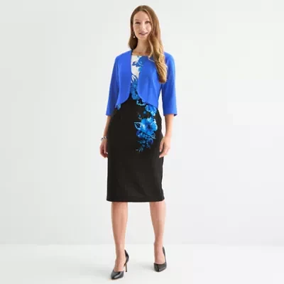Maya Brooke Womens Floral Jacket Dress