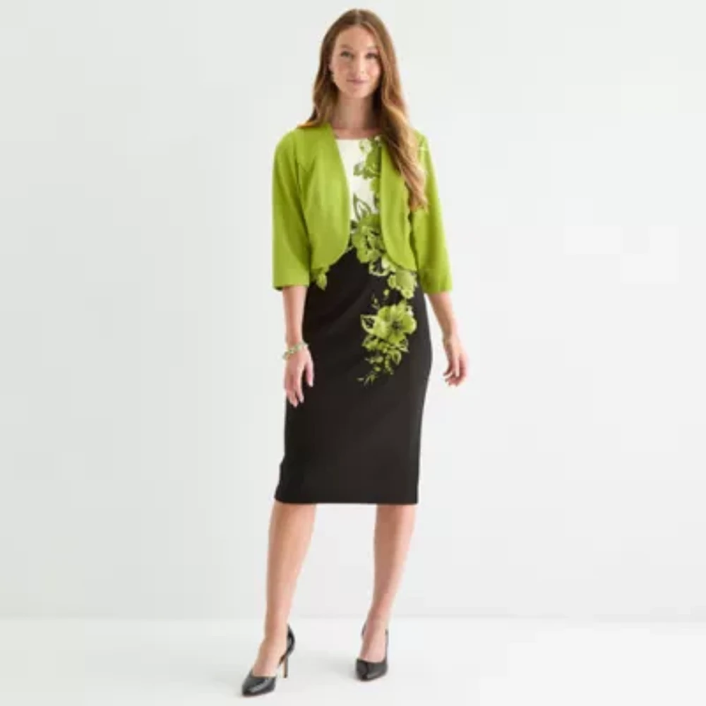 Maya Brooke Womens Floral Jacket Dress