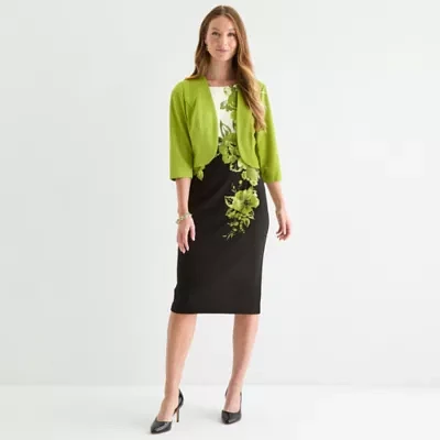 Maya Brooke Womens Floral Jacket Dress