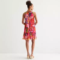 Robbie Bee Womens Sleeveless Floral Shift Dress