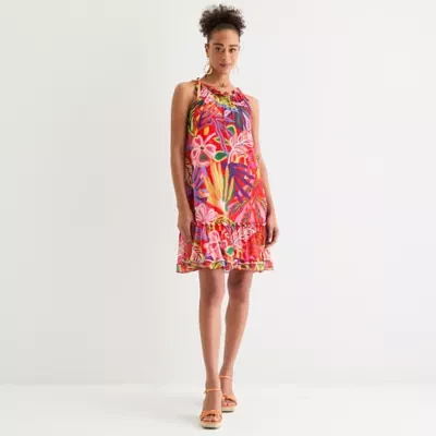Robbie Bee Womens Sleeveless Floral Shift Dress