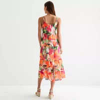 Robbie Bee Womens Sleeveless Floral Midi Fit + Flare Dress
