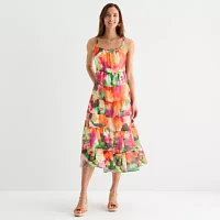Robbie Bee Womens Sleeveless Floral Midi Fit + Flare Dress