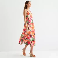 Robbie Bee Womens Sleeveless Floral Midi Fit + Flare Dress