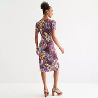 Connected Apparel Womens Short Sleeve Midi Fit + Flare Dress