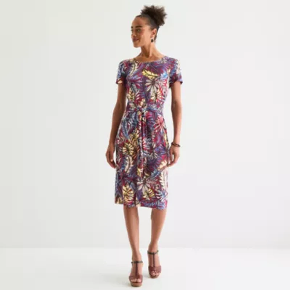 Connected Apparel Womens Short Sleeve Midi Fit + Flare Dress