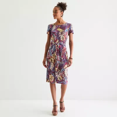 Connected Apparel Womens Short Sleeve Midi Fit + Flare Dress