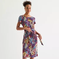 Connected Apparel Womens Short Sleeve Midi Fit + Flare Dress