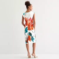 Maya Brooke Womens Short Sleeve Floral Sheath Dress