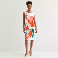 Maya Brooke Womens Short Sleeve Floral Sheath Dress