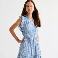 Sandra Darren Womens Short Sleeve Floral Midi Fit + Flare Dress