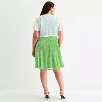 Perceptions Womens Floral Jacket Dress Plus