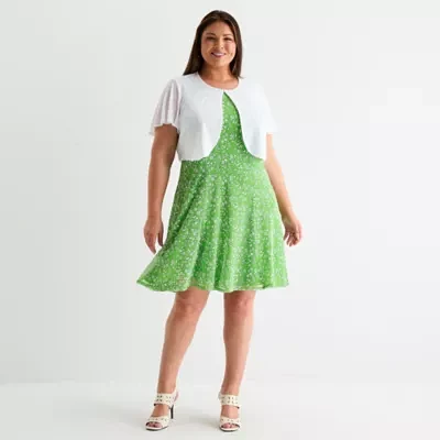 Perceptions Womens Floral Jacket Dress Plus