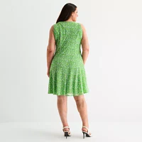 Perceptions Womens Floral Jacket Dress Plus