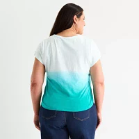 Liz Claiborne Plus Womens Split Crew Neck Short Sleeve Blouse