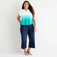 Liz Claiborne Plus Womens Split Crew Neck Short Sleeve Blouse
