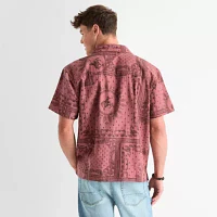 Arizona Mens Regular Fit Short Sleeve Paisley Button-Down Shirt