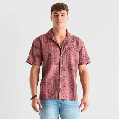 Arizona Mens Regular Fit Short Sleeve Paisley Button-Down Shirt
