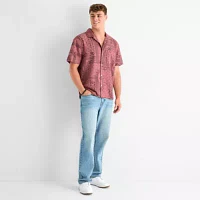 Arizona Mens Regular Fit Short Sleeve Paisley Button-Down Shirt