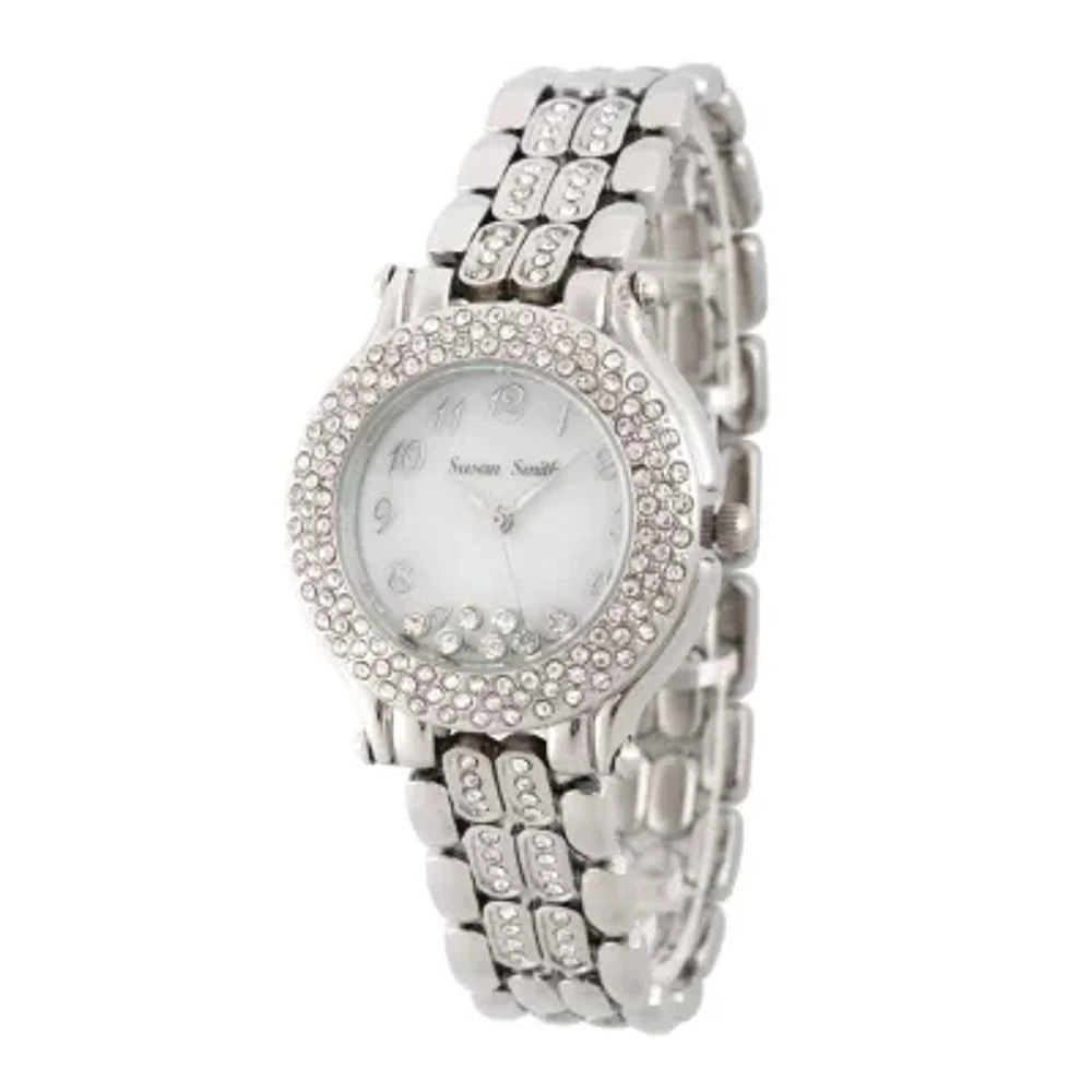 Personalized Womens Silver Tone Crystal Accent Bracelet Watch