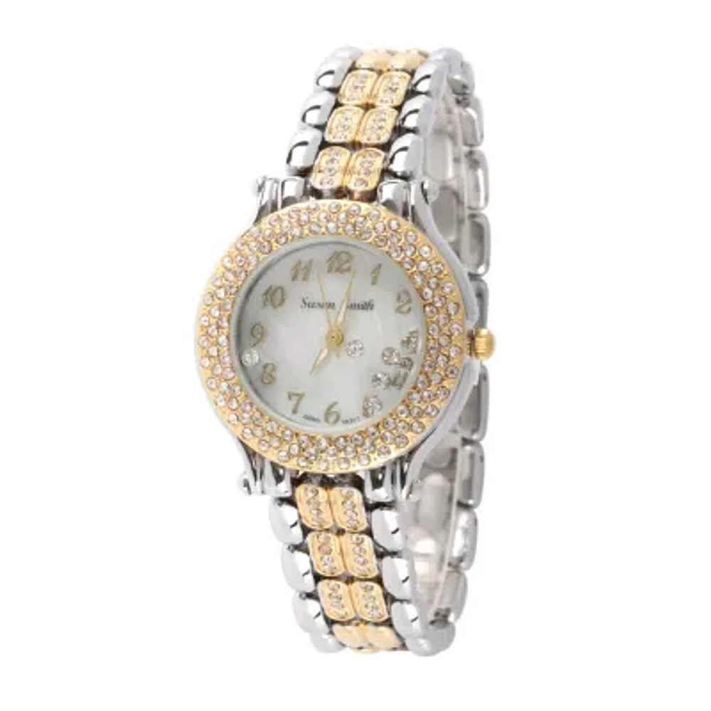 Personalized Womens Two Tone Crystal Accent Bracelet Watch