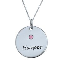 Personalized Simulated Birthstone Round Name Pendant Necklace