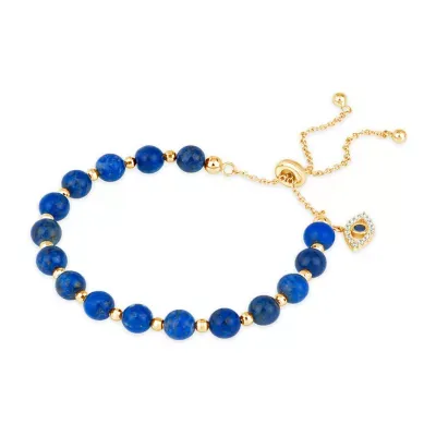 Simulated Blue Lapis 18K Gold Over Silver Bolo Bracelet