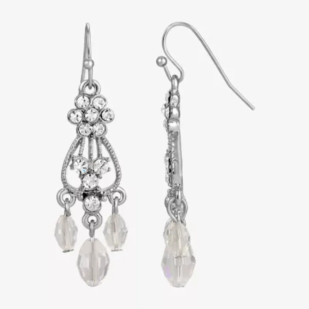 1928 Silver Tone Crystal Chandelier Earrings