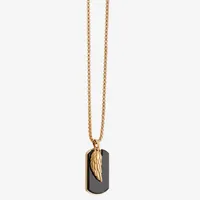 Mens Simulated Black Onyx Stainless Steel Wing Pendant Necklace