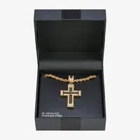 Mens Multi Color Cubic Zirconia Stainless Steel Cross Pendant Necklace