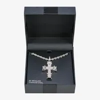 Mens Cubic Zirconia Stainless Steel Cross Pendant Necklace