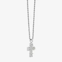 Mens Cubic Zirconia Stainless Steel Cross Pendant Necklace