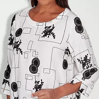 Alfred Dunner Opposites Attract Womens Crew Neck 3/4 Sleeve Blouse