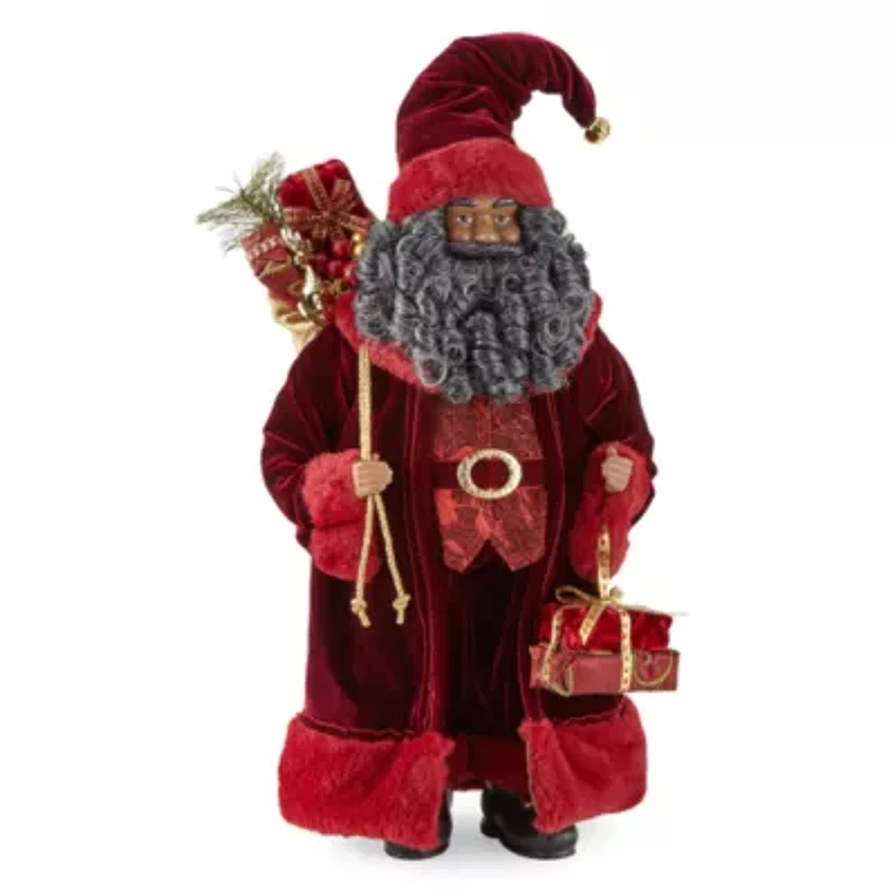 North Pole Trading Co. 18in Bold Red African American Santa Figurine