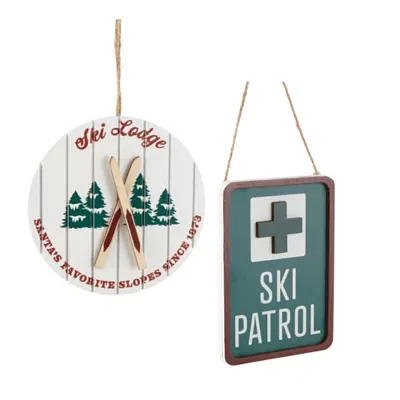 North Pole Trading Co. Ski Patrol And Lodge Sign Set 2-pc. Christmas Ornament