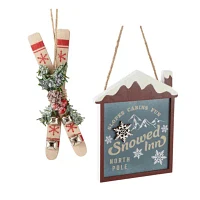 North Pole Trading Co. Snowed In Sign And Ski Set 2-pc. Christmas Ornament