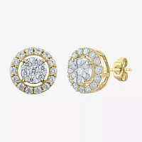 Certified 1 CT. T.W. Natural White Diamond 14K Gold 10.9mm Stud Earrings