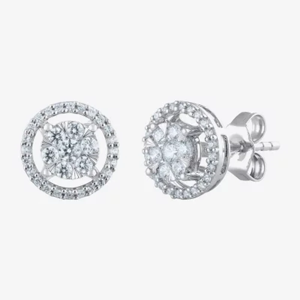 Certified 1/2 CT. T.W. Natural White Diamond 14K Gold 9.5mm Stud Earrings