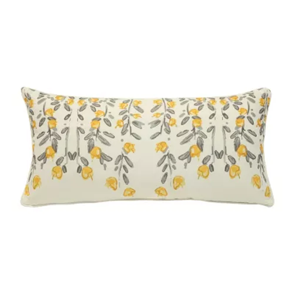 Outdoor Dècor Sunny Citrus Flower Printed Lumbar Rectangular Outdoor Pillow