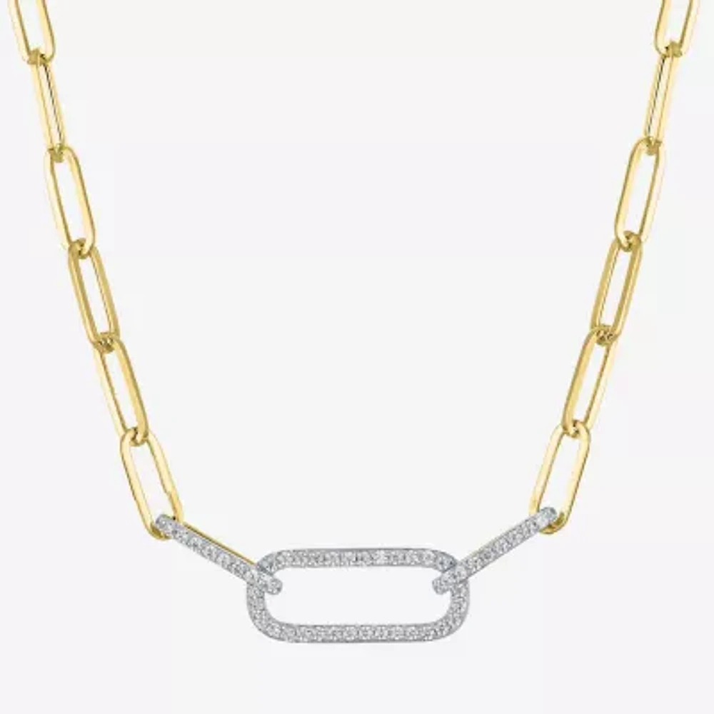(G-H/ I1-I2) Womens 1/4 CT. T.W. Lab Grown White Diamond 10K Gold Paperclip Pendant Necklaces