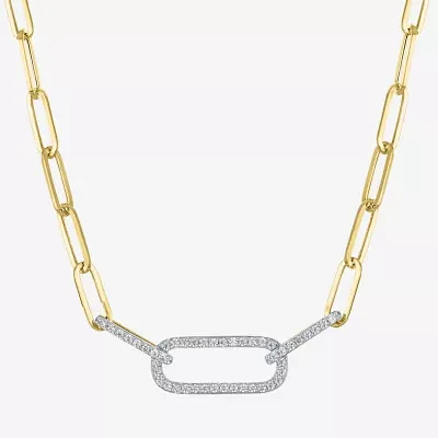 (G-H/ I1-I2) Womens 1/4 CT. T.W. Lab Grown White Diamond 10K Gold Paperclip Pendant Necklaces
