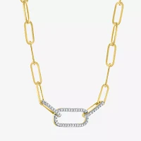 (G-H/ I1-I2) Womens 1/4 CT. T.W. Lab Grown White Diamond 10K Gold Paperclip Pendant Necklaces