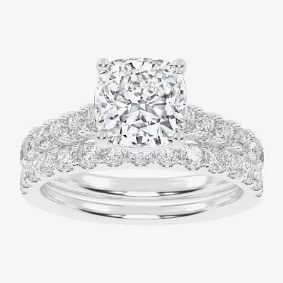 G-H / Vs2-Si1) Womens CT. T.W. Lab Grown White Diamond 14K Gold Cushion Side Stone Bridal Set