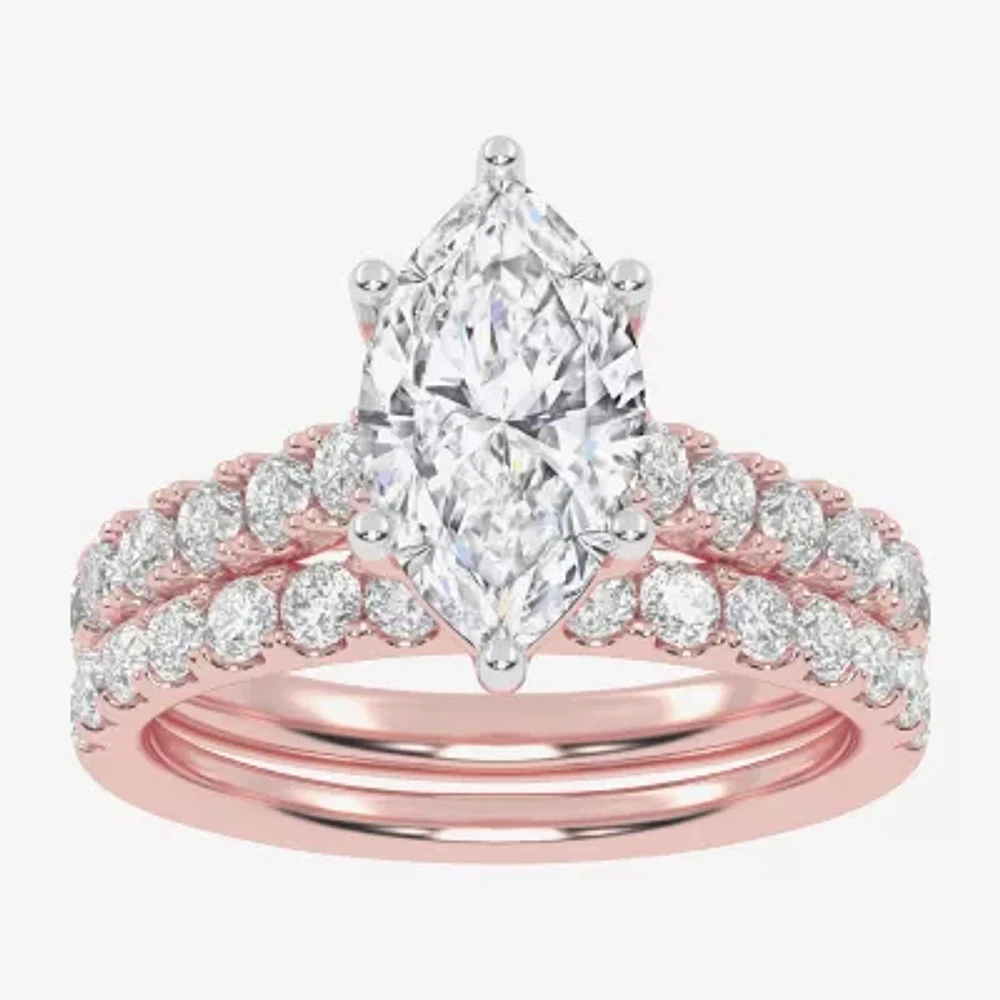 (G-H / Vs2-Si1) Womens 2 1/2 CT. T.W. Lab Grown White Diamond 14K Gold Marquise Side Stone Bridal Set