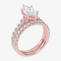 (G-H / Vs2-Si1) Womens 2 1/2 CT. T.W. Lab Grown White Diamond 14K Gold Marquise Side Stone Bridal Set